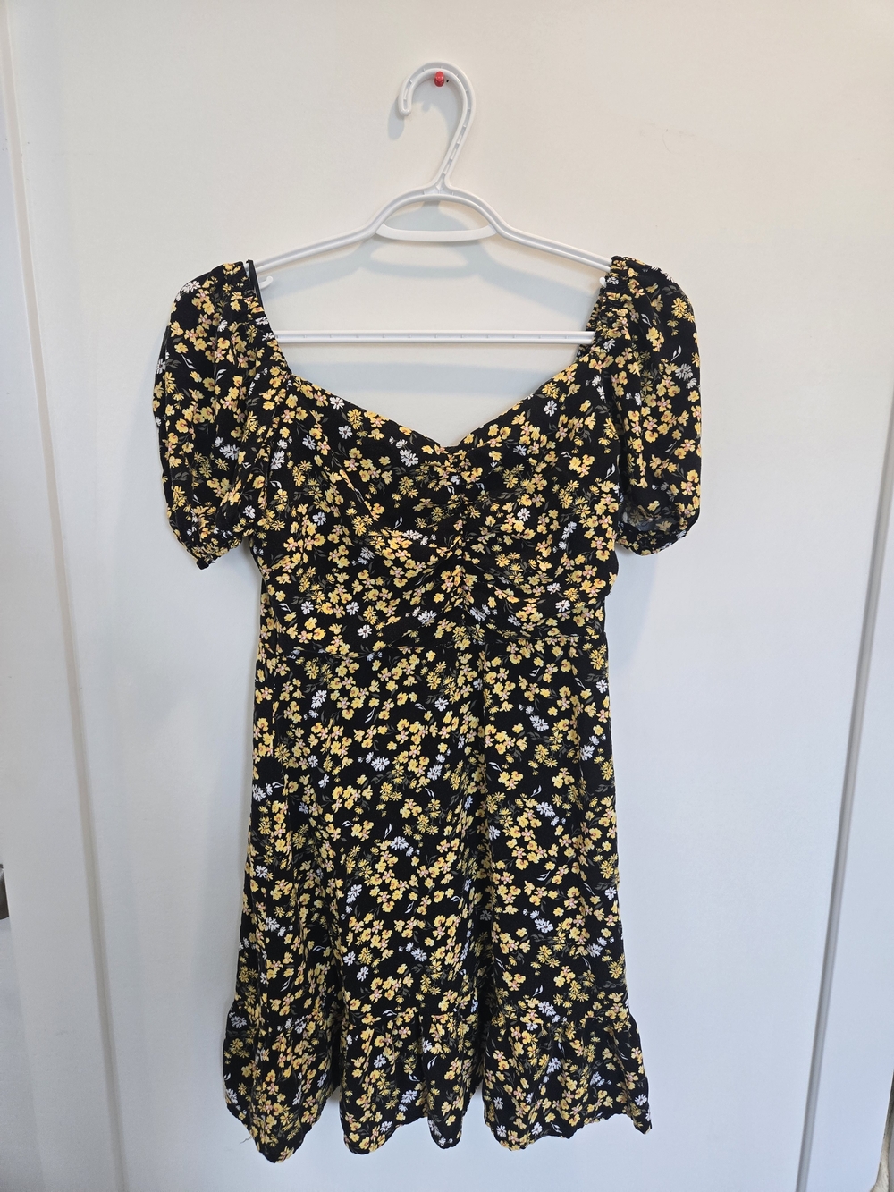 NOBO Black Mini Dress with Yellow Floral Print